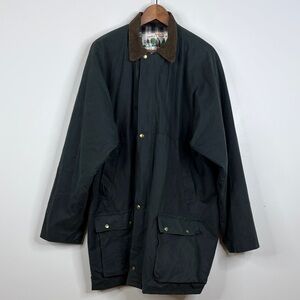 Waxed Cotton Jacket Men XXL Dark Green  Blue Plaid Flannel Lined Made in England